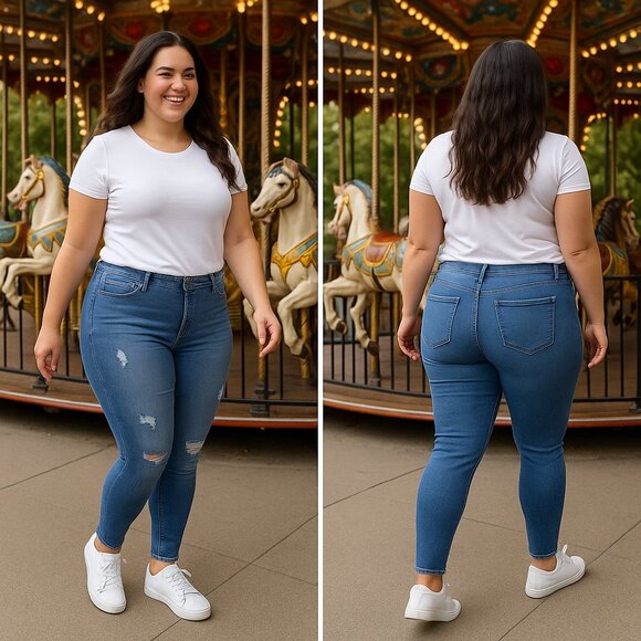 YMI Curvy Fit Distressed Blue Skinny Jeans size 18 - Picture 1 of 14